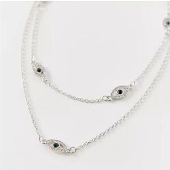 Urban Outfitters Jewelry - NWT New Urban Outfitters OU Silver/Green Double Layer Evil Eye Pendant Necklace